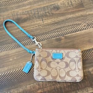 Coach Signature Wristlet with Blue Accent
